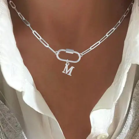 Women's Letter Pendant Necklace, Initial Letter Necklace, Initial Necklace Jewelry, Classic Silver Color Stainless Steel Chain, Non Tarnish, Casual Style Necklaces, All Seasons Wear, No Choking Hazard