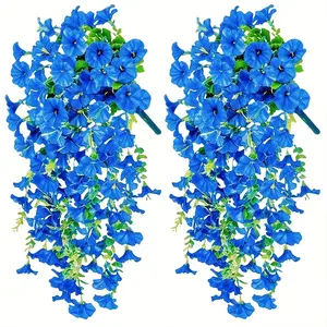 4 Pack Artificial Morning Glory, Bright Eucalyptus Vine Decor, Artificial Plants, Fake Plastic Plants, UV Resistant Hanging Flowers for Indoor Outdoor Home Garden, No Pots Included