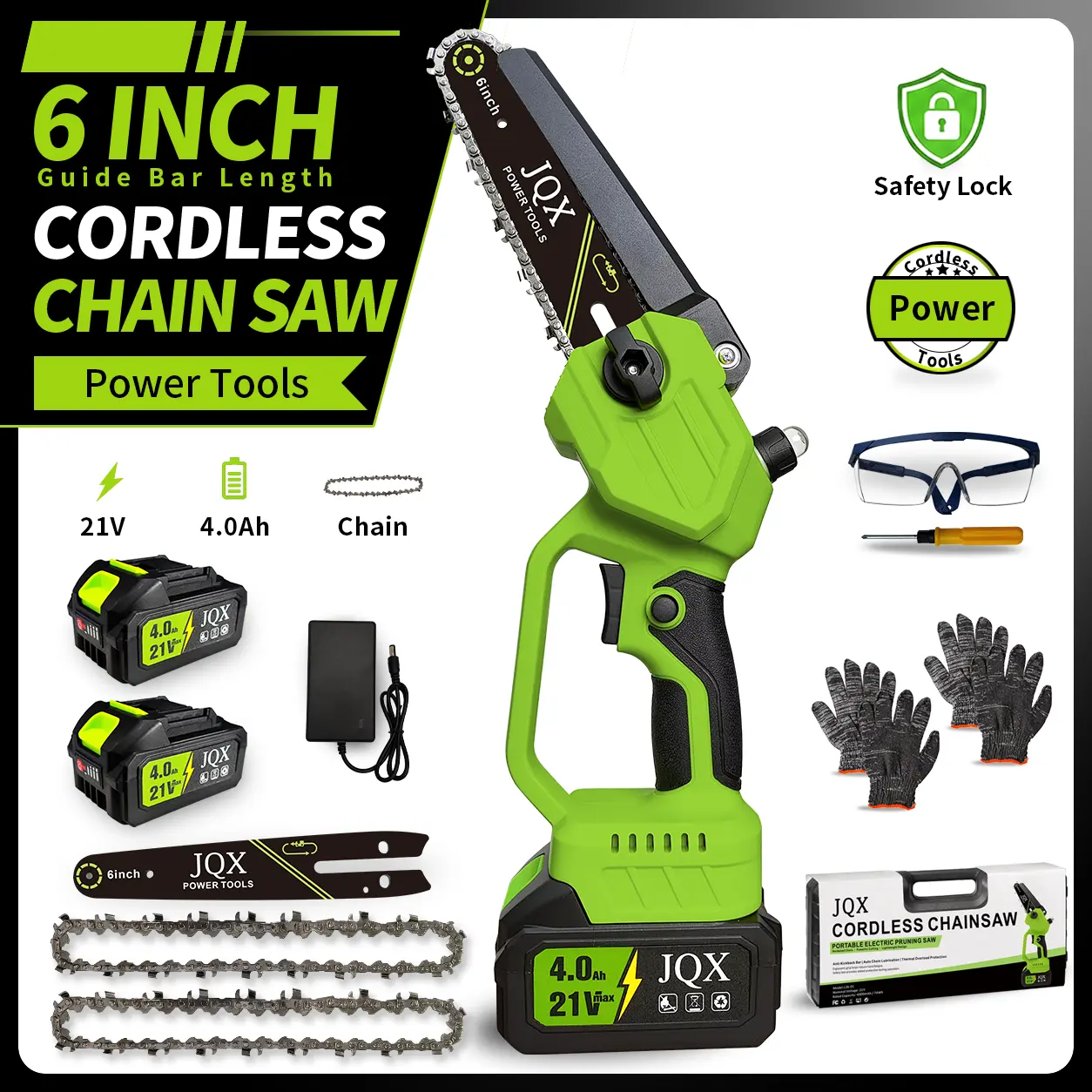 21V 6-Inch Mini Cordless Chainsaw with 4.0Ah Battery, Lightweight Handheld Electric Chain Saw for Tree Trimming, Branch Pruning, Wood Cutting, Gardening & Camping,toolupgrade