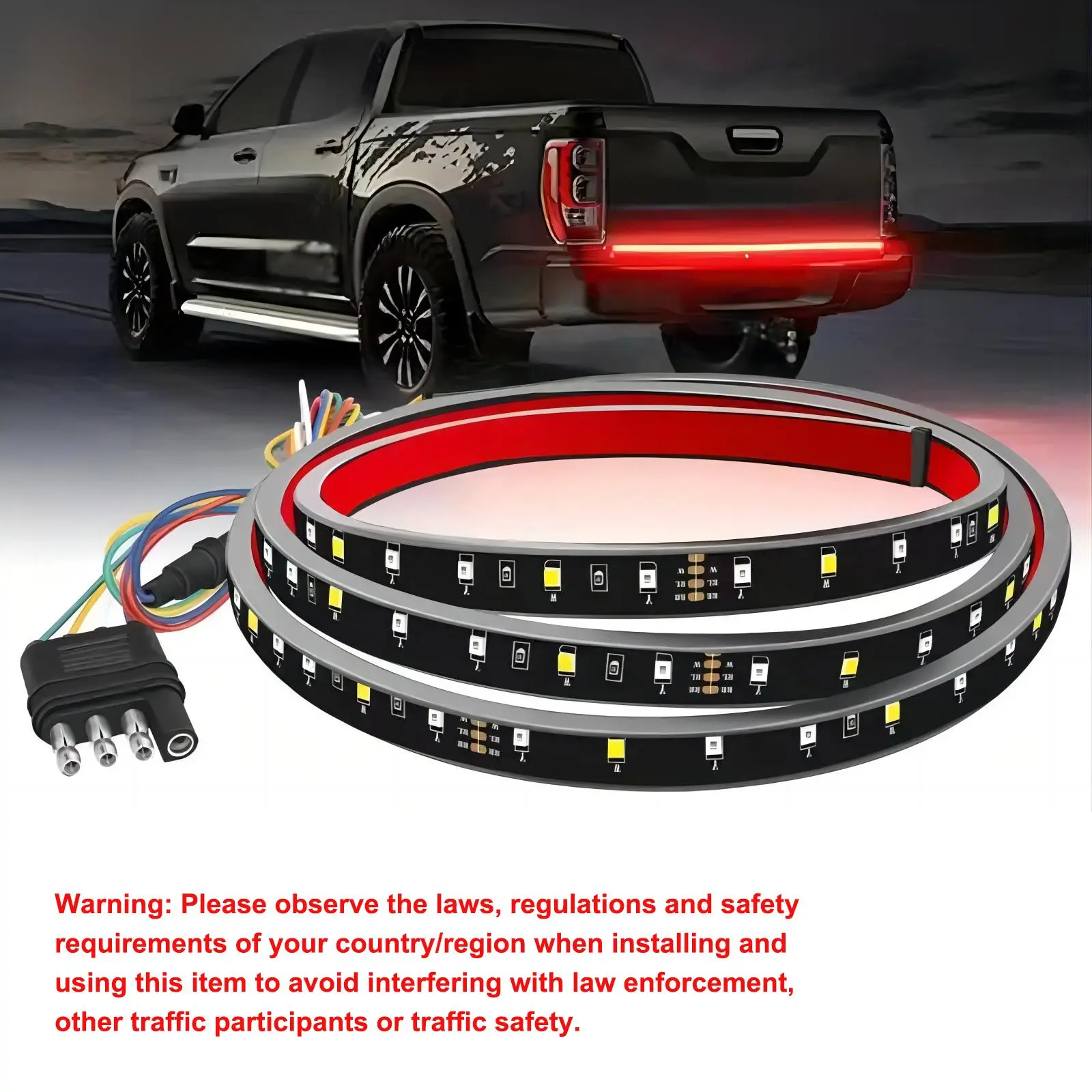 60-Inch Silicone Waterproof Car LED Tailgate Light Strip - Ultra Bright Rear Safety Lightbar with Running, Brake, Reverse & Sequential Turn Signals for Chevy, Ford Pickups