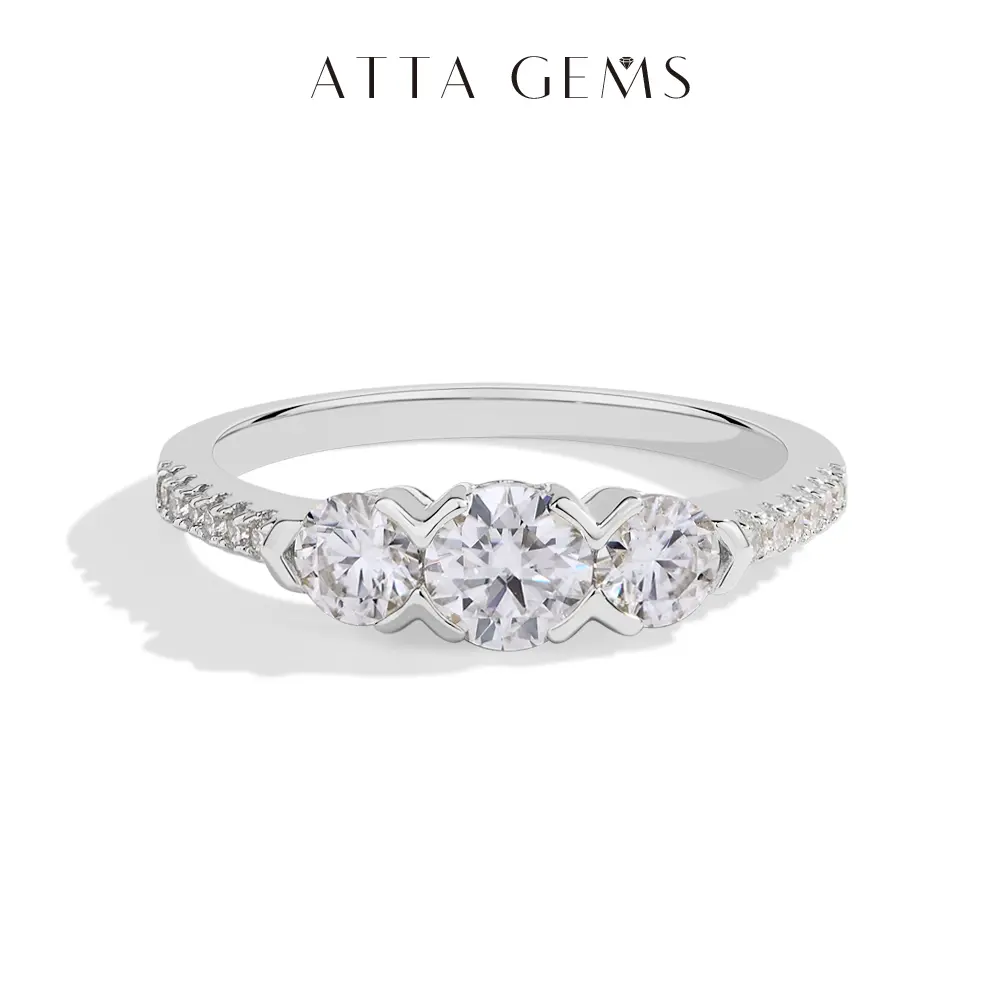 1.2CTW Synthetic Moissanite Prong 3-Stone Ring - 3 Round Cut Artificial Gemstone Engagement Ring, Wedding Jewelry, Special Occasion E-Commerce Gift R227 summerwins, Three Stone Ring, Engagement Rings