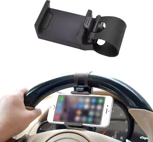 HAOBO Car Phone Holder  Adjustable Car Cradle, Steering Wheel Phone Mount, Universal Mobile Phone Mount, Hands Free Automobile Cell Phone Holder for Most Steering Wheels (Black)
