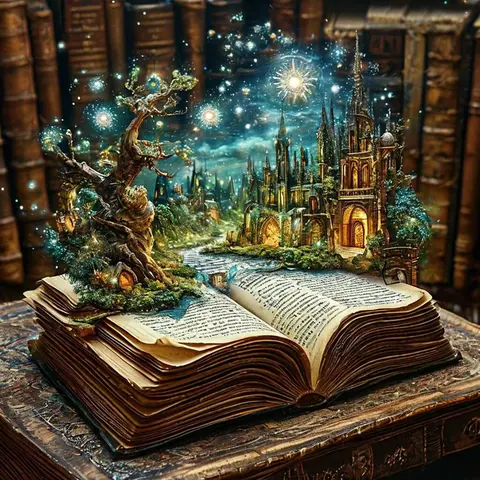 5D DIY Diamond Arts Colorful Painting Kit, Book & Fairy in The World Of Book, DIY Decorative Art Picture for Beginner, Crafts, Diamond Painting Kits
