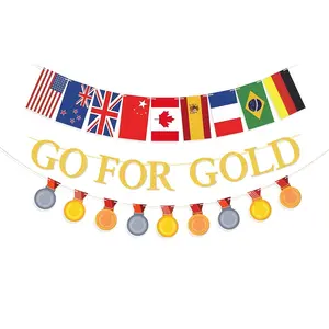 GO FOR GOLD Banner, Championship Trophy Banner for Sports Competition Themed Party Decorations, Hanging Streamer Backdrop Decor for Party Supplies