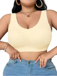 Women's Plus Size Seamless Bra, Soft Comfortable Wire-Free Design, Minimalist Plain Color, Perfect Daily Wear, Fashionable Underwear, Everyday, Casual Comfy Bras