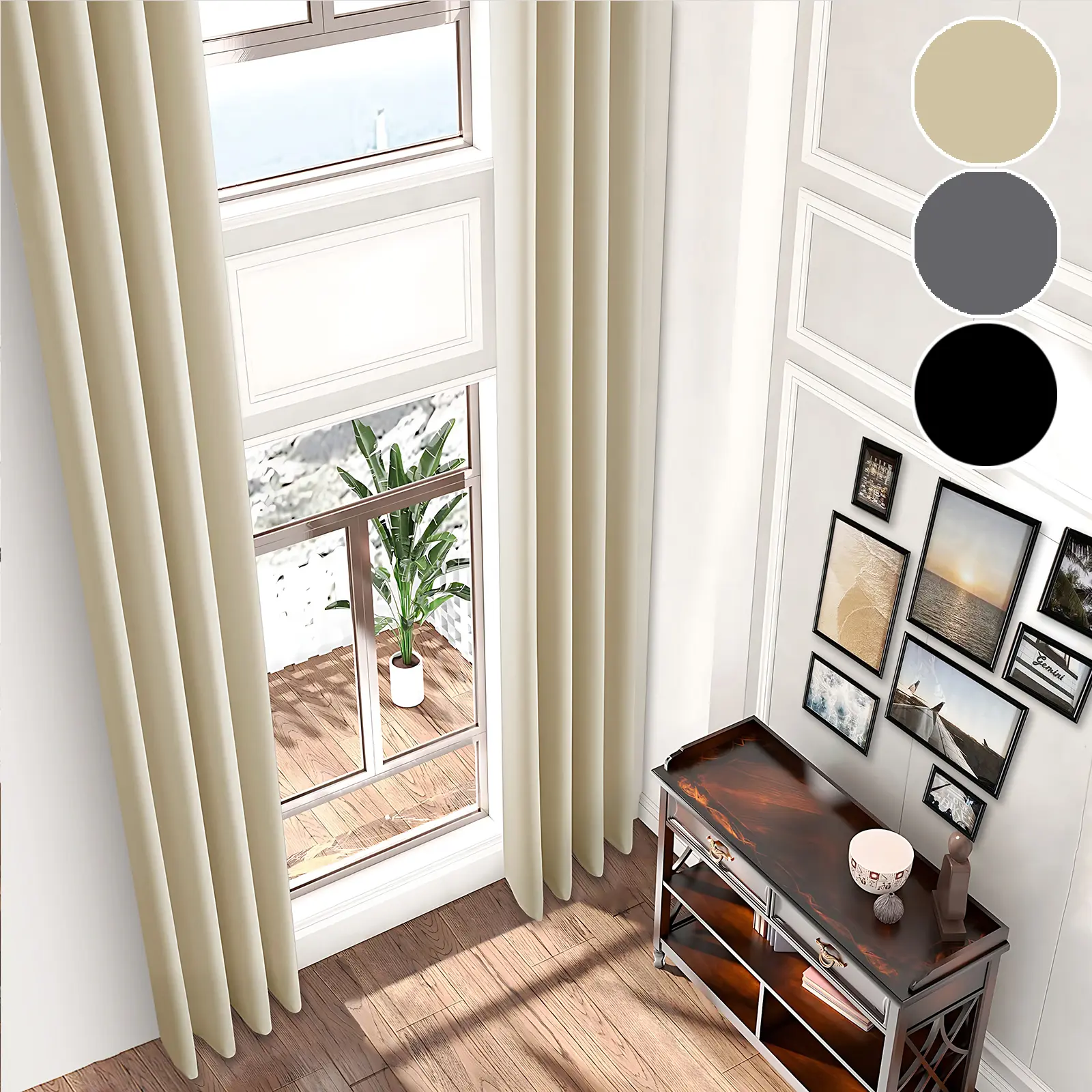 BTTO Blackout Curtains, 1-Piece (52in x 144in/1.5m) Flat Weave Durable Polyester Blend Extra Long Eyelet Drapes, Thermal Isolation, Light Control, Heat Blocking Modern Decor for 2-Story High Rooms, Bedroom (3 Options Available), One-Piece