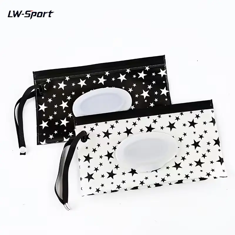 2Pcs Reusable Wet Wipe Dispenser Pouch with Hanging Strap, Waterproof Refillable Sealable Wet Wipes Storage Bag, Multipurpose Portable Wipe Holder for Mask Tissue Baby Travel Diaper Bag Stroller Car