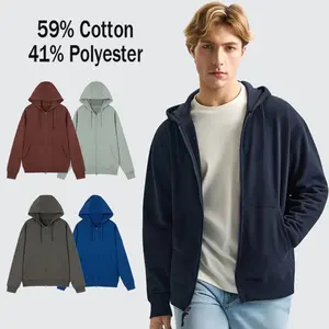 MegaT Unisex Minimalist Plain Hoodie - Men's Tops, 10.6 oz Midweight Cotton-Nylon Blend, Long-Sleeve Full-Zip Loose-Fit, Cloud-Soft Plush Yarn Jersey, Wrinkle-Resistant Business-Casual French-Inspired Skin-Friendly Sweatshirt with Side Pockets (812)