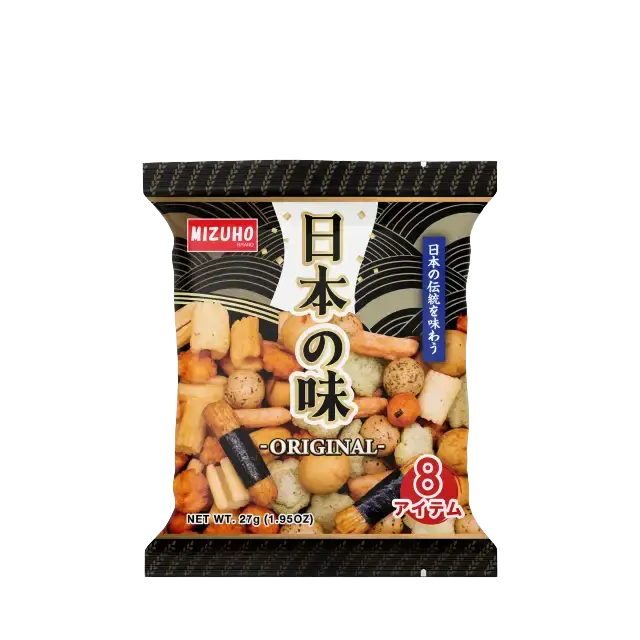 MIZUHO Original Japanese Rice Cracker Crisps & Puffed Snacks, Mixed Flavor Rice Cracker Snack - 27g