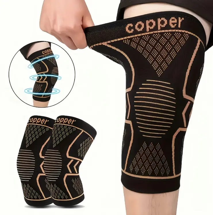 Unisex 2-Pack Copper Infused Compression Knee Sleeves, Elastic Breathable Knee Support Braces, Non-Slip Joint Protection for Running, Gym & Arthritis Relief