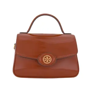 Tory Burch Robinson Small Leather Crossbody Bag with Detachable Strap and Gold Double-T Logo in Deep Ochre