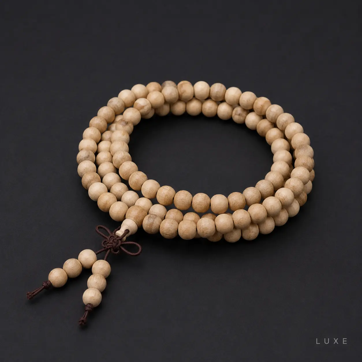 LUXE - Chinese Camphor Wood Mala Bracelet, Handmade Natural Wood Beads, Traditional Craftsmanship, Mindful Daily Ritual