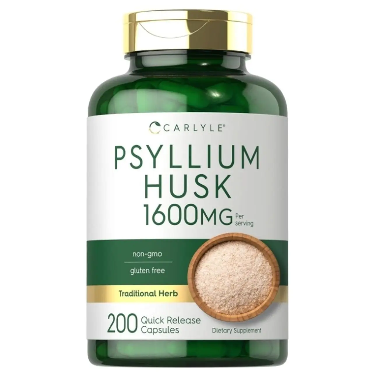 Psyllium Husk Capsules 1600mg | 200 Count | High Potency Fiber Supplement | Non-GMO, Gluten Free