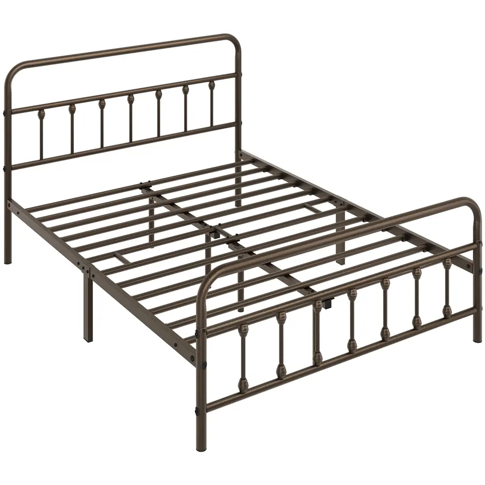 Costoffs Farmhouse Platform Bed - Queen Size Iron Queen Bed Frame with Iron Art Headboard, High Footboard, Sturdy Metal Structure, Built-in Storage, Metal Bed Frames, Queen Size Mattress