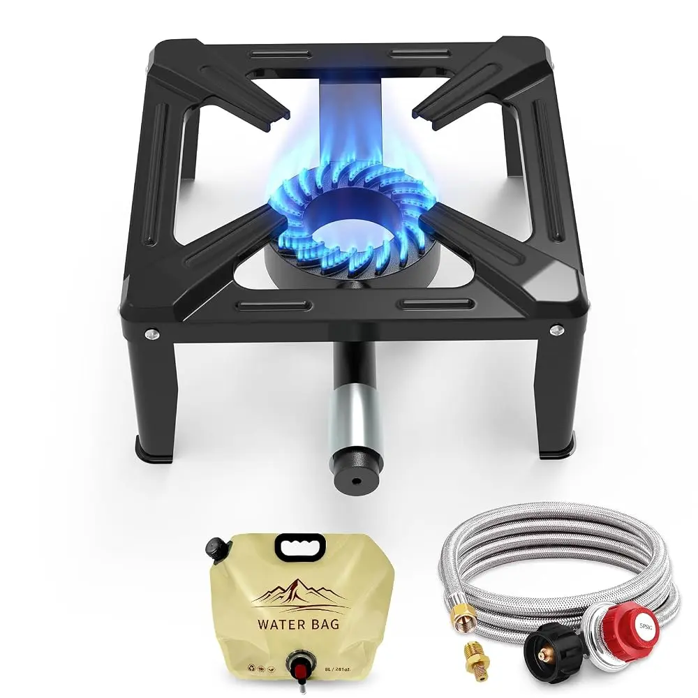 BESTFIRE 60K BTU High-Pressure Propane Burner – 12" Single Gas Stove with Adjustable Hose & Regulator (0–5 PSI), Portable Outdoor Cooker Perfect for Camping, Hiking, Turkey Frying, Picnic & Outdoor  camp home patio backyard seafood boil