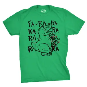 Mens Fa Ra Ra Ra Ra Trex Christmas Lights Funny Holiday Dinosaur T shirt Mens Funny T Shirts Cool Vintage Fashion T-Shirt Gift Classic Menswear Christmas Apparel for Men Funny Dinosaur Short Sleeve Novelty Tees Green