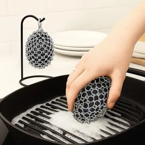 Cloudmall Ergonomic Cast Iron Scrubber, Non-Scratch Multipurpose Cleaning Brush for Pots, Pans & Cookware, Durable Metal Scrubber Replaces Sponges for Easy, Safe Cleaning