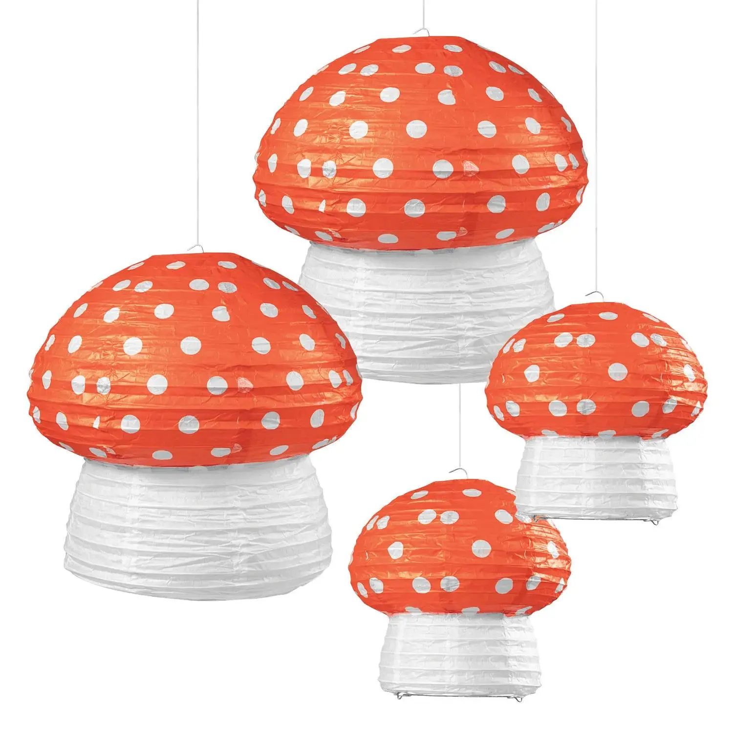14 1/2" Mushroom Hanging Paper Lanterns – 4 Pc.
