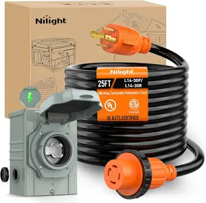 Nilight 30A 25FT Generator Extension Cord Power Inlet Box with Locking Connector 125/250V 7500W 10 Gauge STW ETL Listed 4 Prong L14-30P L14-30R Cable for Generator RV Outdoor Use
