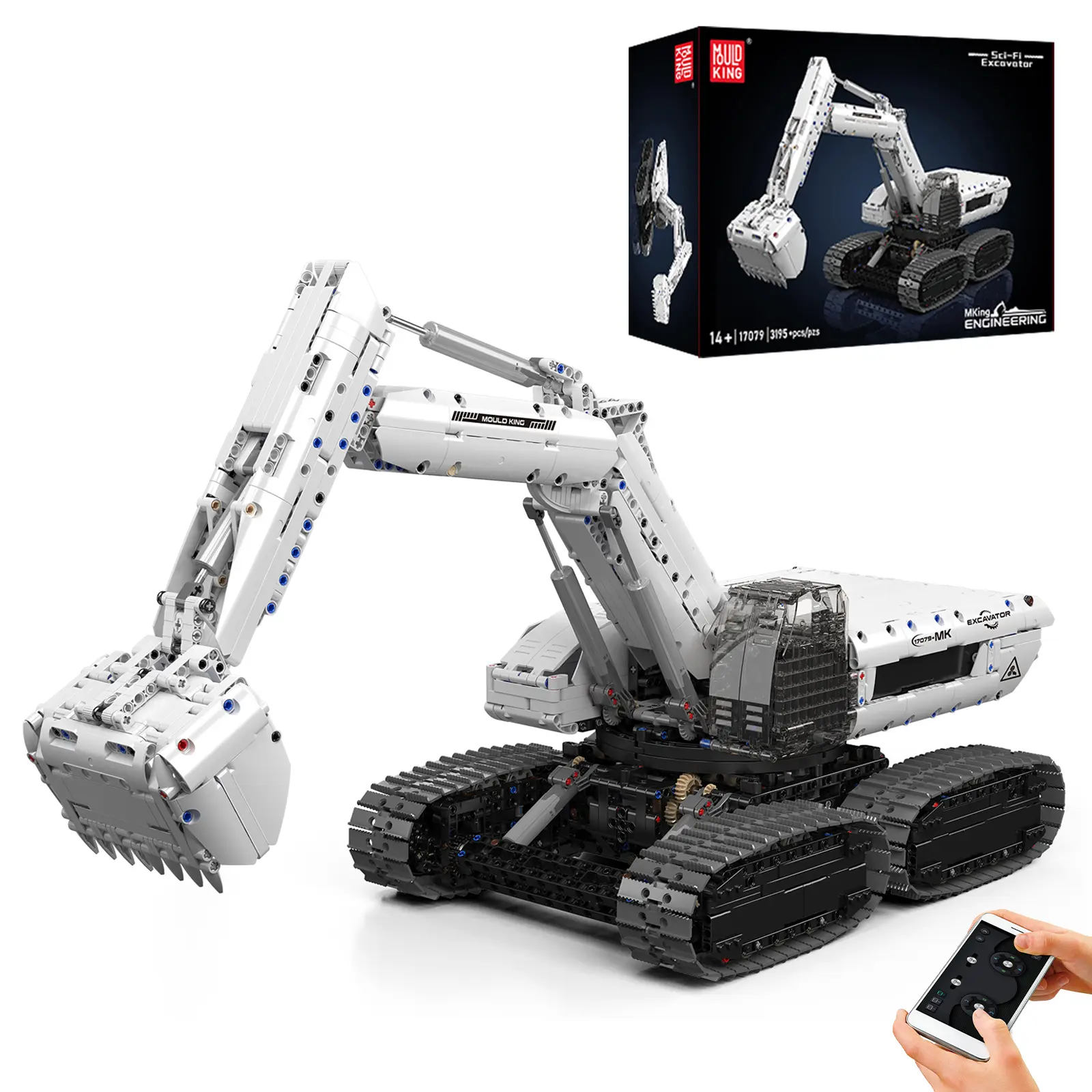 Mould King 17079 White Sci-fi Excavator Remote Control Truck Engineering Vehicle Building Block Toy 3195 Pieces summerwins