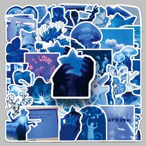 50PCS Low Pixel Blue Series Stickers, Decals Stickers, Suitable for Faith-based Designs Such As Scrapbooks, Diaries, Laptops, Water Bottles, Cars, Etc., As Gifts with Positive Information