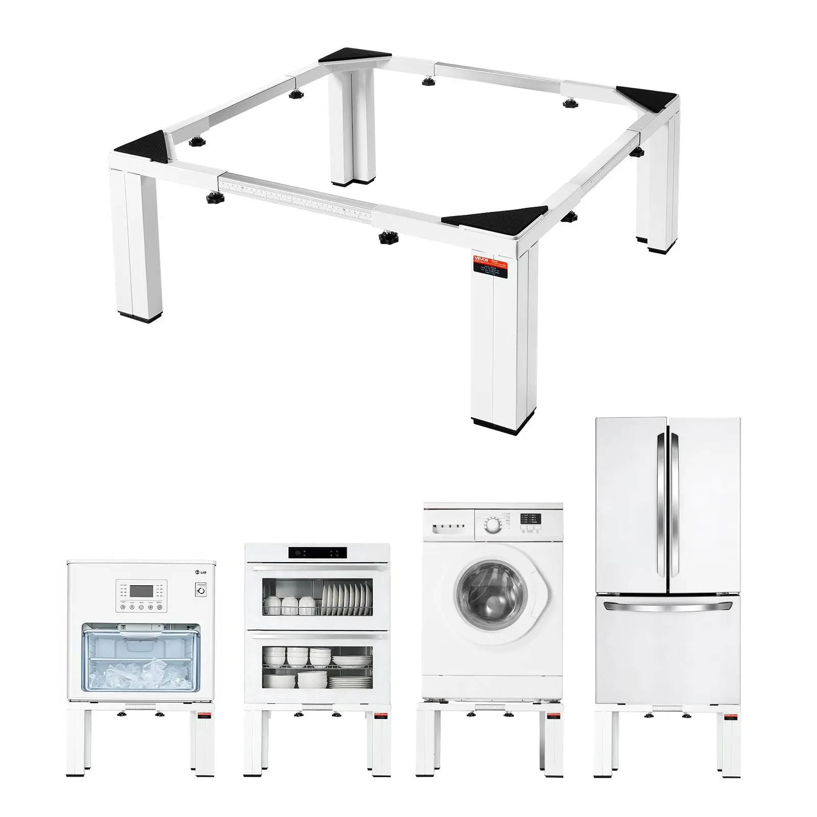VEVOR Laundry Pedestal, 12 in Height, Washer and Dryer Pedestals with 1200 lbs Weight Load Capacity, 18.7-31 in Adjustable, Non-Slip Feet, Heavy-duty Steel Washing Machine Stand Universal Fit, White