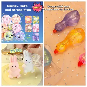 3-Piece Animal-Shaped Stress Relief Sensory Fidget Bundle - Maltose Duck, Bunny, Glowing Octopus Soft Silicone Squishies, Stress Relief Gadgets, Cute Looks Glowing Toy, Classroom Student Rewards,summervibes