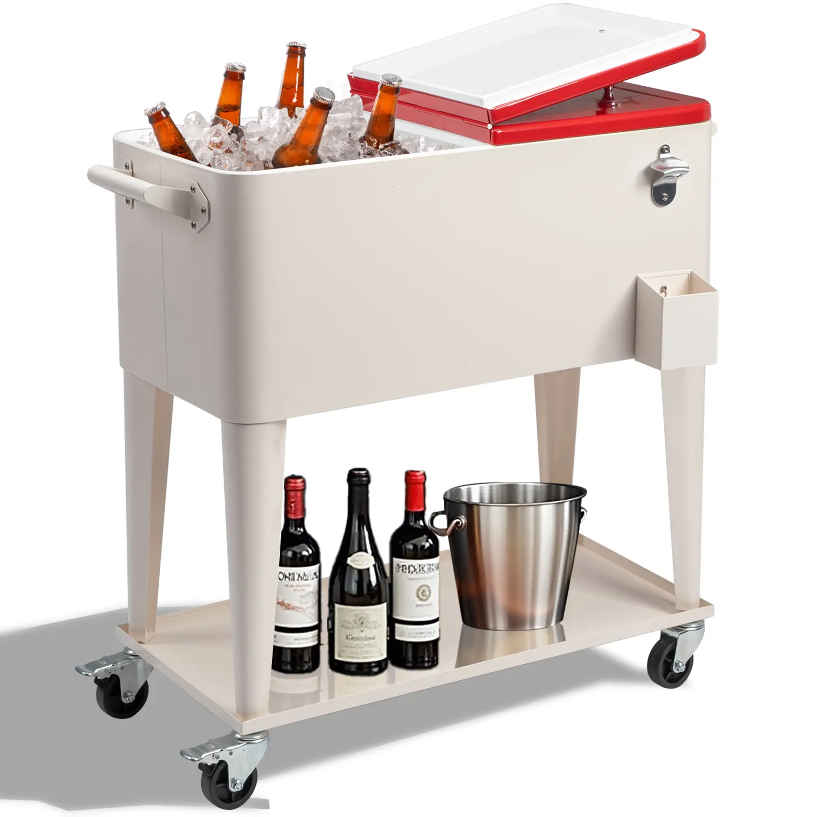 Heavy-Duty Heat Insulating Rectangular Plastic Freezer Box with Iron Leg Tube - Secure Portable Cart, 87.5x38.5x91cm Kitchen Food Storage Container for Sports Events, Outdoor Camping