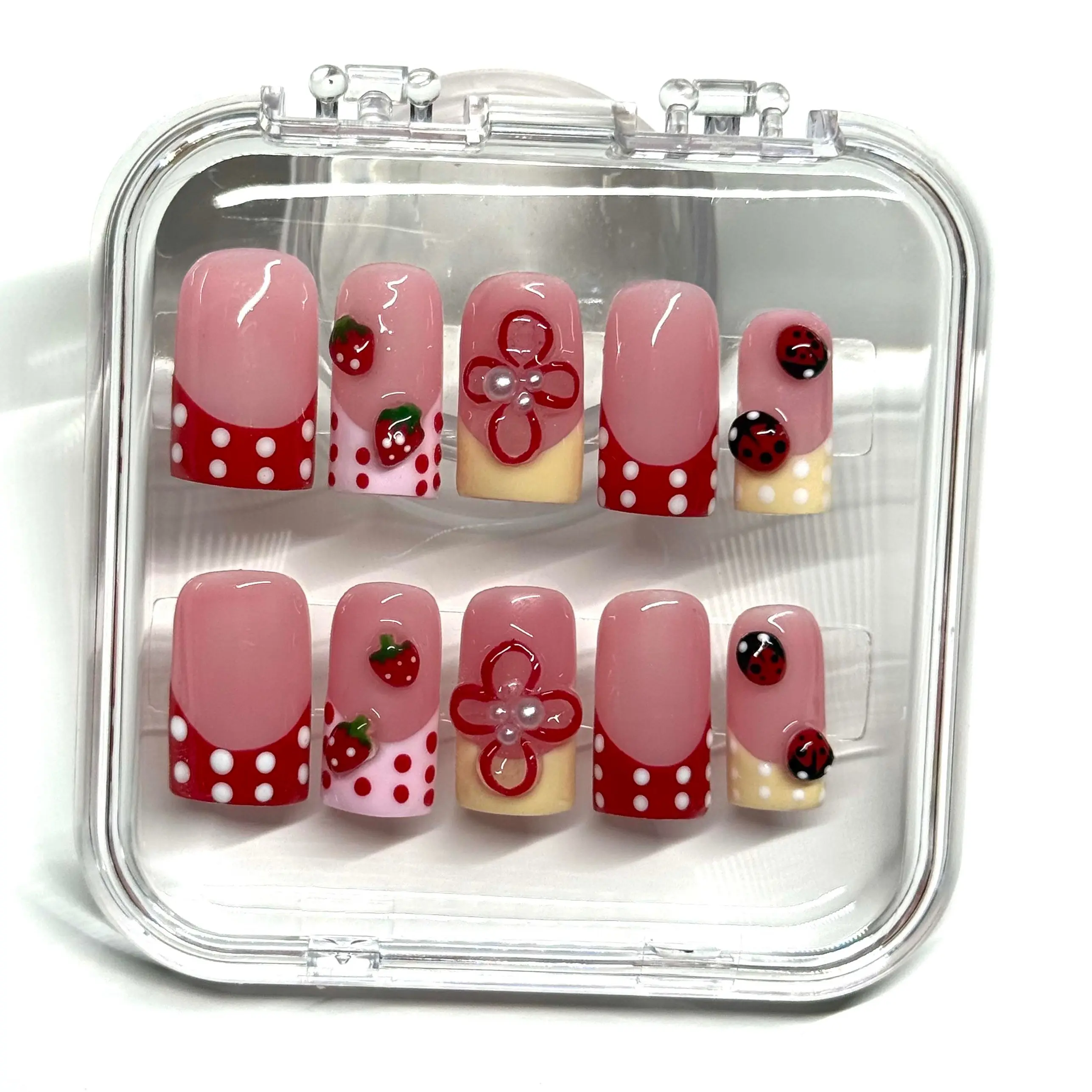 Strawberry Shortcake | Homemade Nails | Reusable | Gel