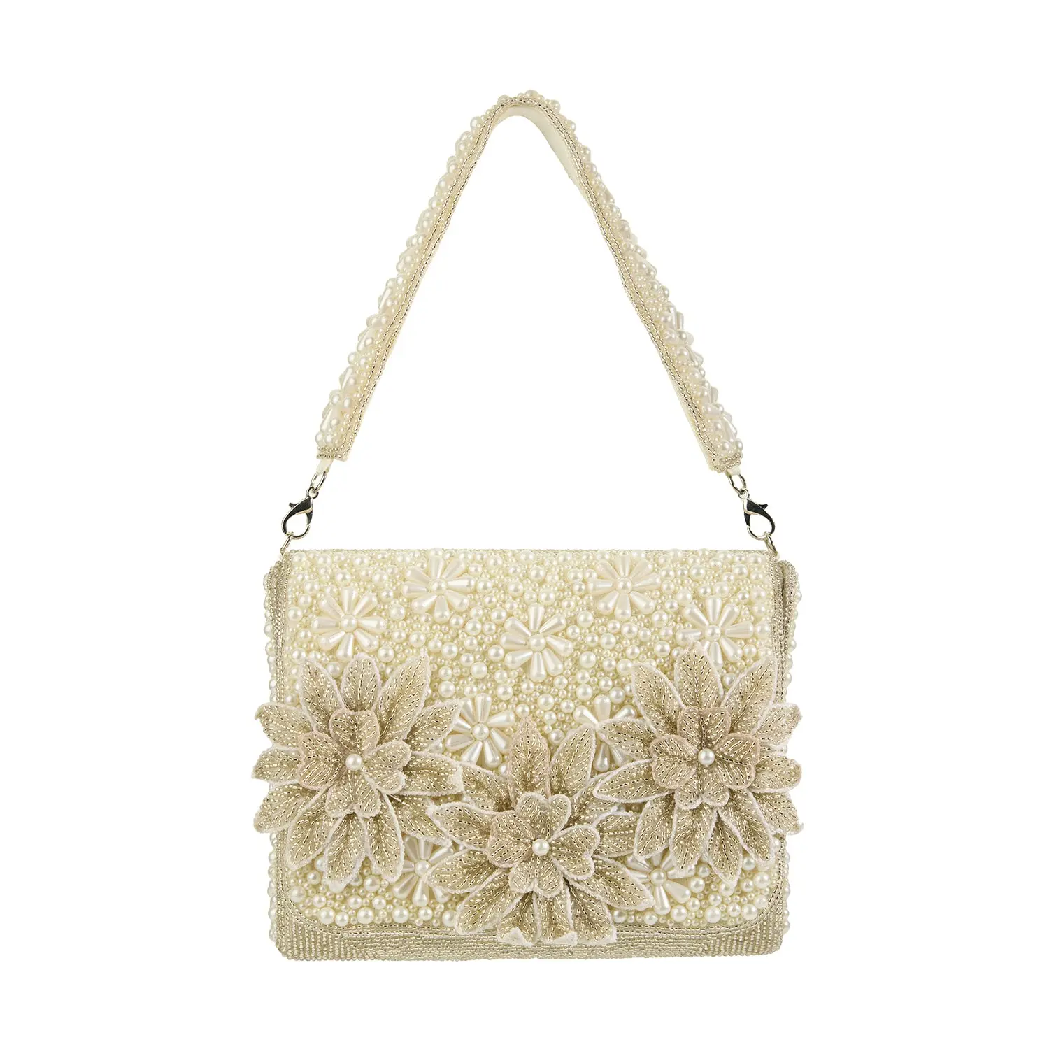 Diana Ivory Pearl Beaded Floral Bridal Clutch