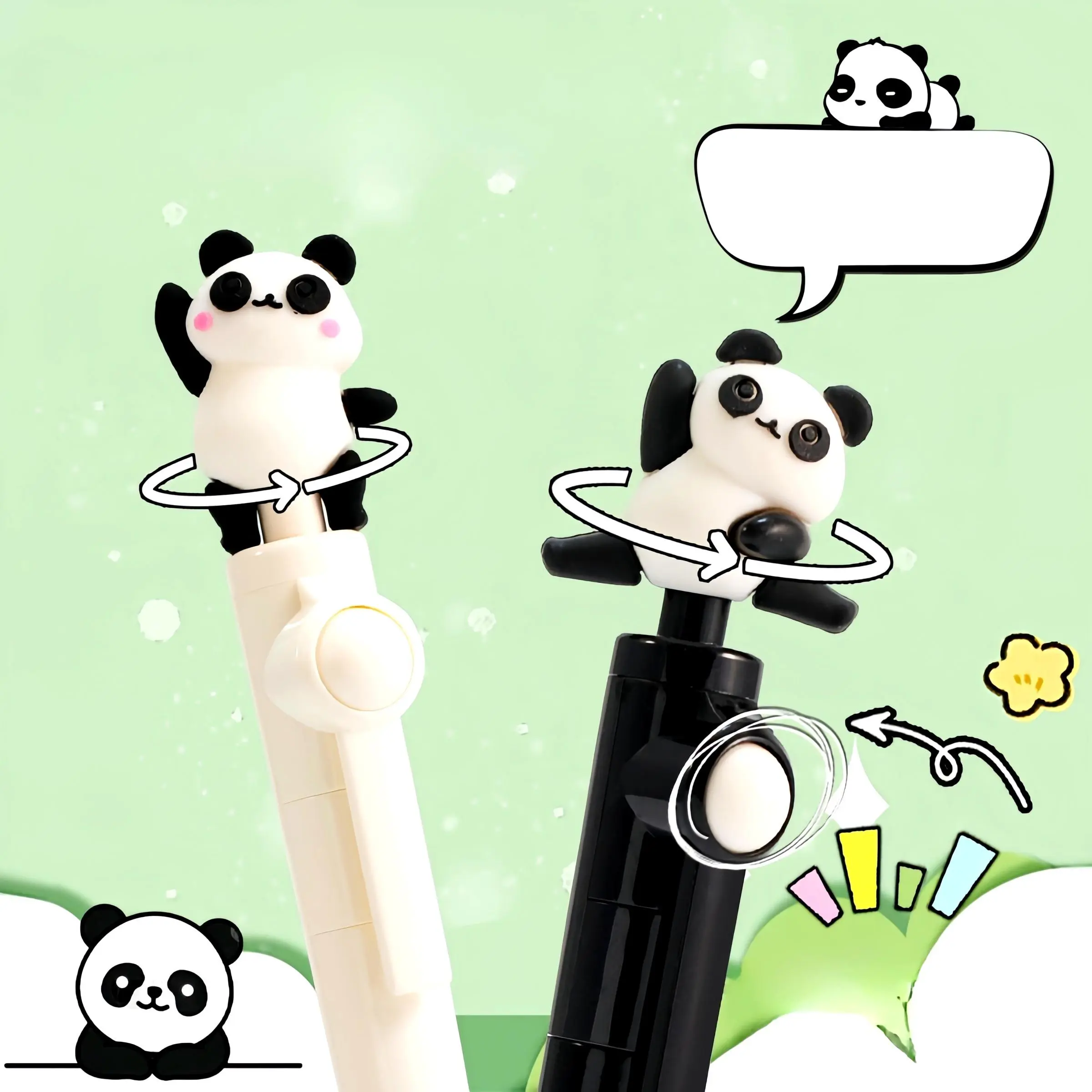 2 pieces of stationery gel pen decompression pen panda spinning pen cute pen student pen, suitable for students, offices, libraries, Smooth Writing Pens, College Student Pen, Unique Pens, Stationery Writing Tools, Novelty Pens