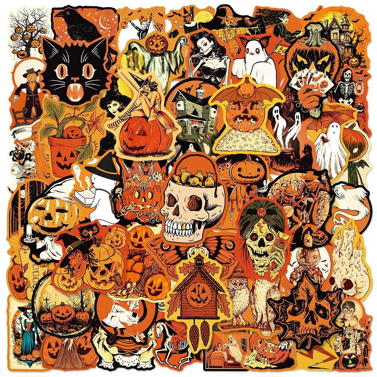 50pcs Retro Halloween Series Graffiti Stickers Suitable for Suitcases, Mobile Phone Cases, Cellphone Casing, Laptops, Helmets, Skateboards Waterproof Decoration DIY Creative Stickers