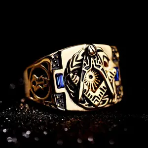 Men's Retro Geometric Anti-Rust Stainless Steel Blue Synthetic Zircon AG Ring - Punk Costume Jewelry Accessories, Geometric-Shaped Steel Rings, Stainless Steel Rings