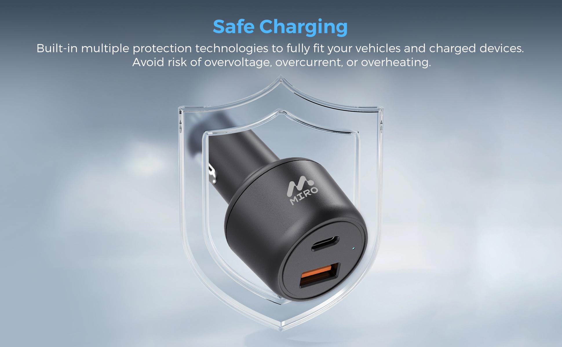 Miro D3 Car Charger 83W Dual-Port Fast Charging 65W PD 18W QC3.0 Safe Compact USB-C & USB-A Ports