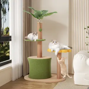 31.5" Indoor Cat Tree for Small Cats, Cute Sunflower Cat Tower with Scratching Post and Leaf Platforms, Cat Condo and House with Hanging Toy for Indoor Cats