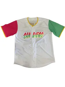 Men's Rainbow Stripe Embroidery Baseball Jersey, Casual Loose V Neck Baseball Top for Daily Wear, Men's Sportswear for Baseball, Workout Top