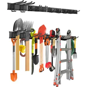 64 inches Garage Tool Organizer Wall Mount, Heavy Duty Garden Tool Organizer Rack,  Storage Organization Racks Holder with 10 Hooks, for Lawn Tools, Shovel, Shed