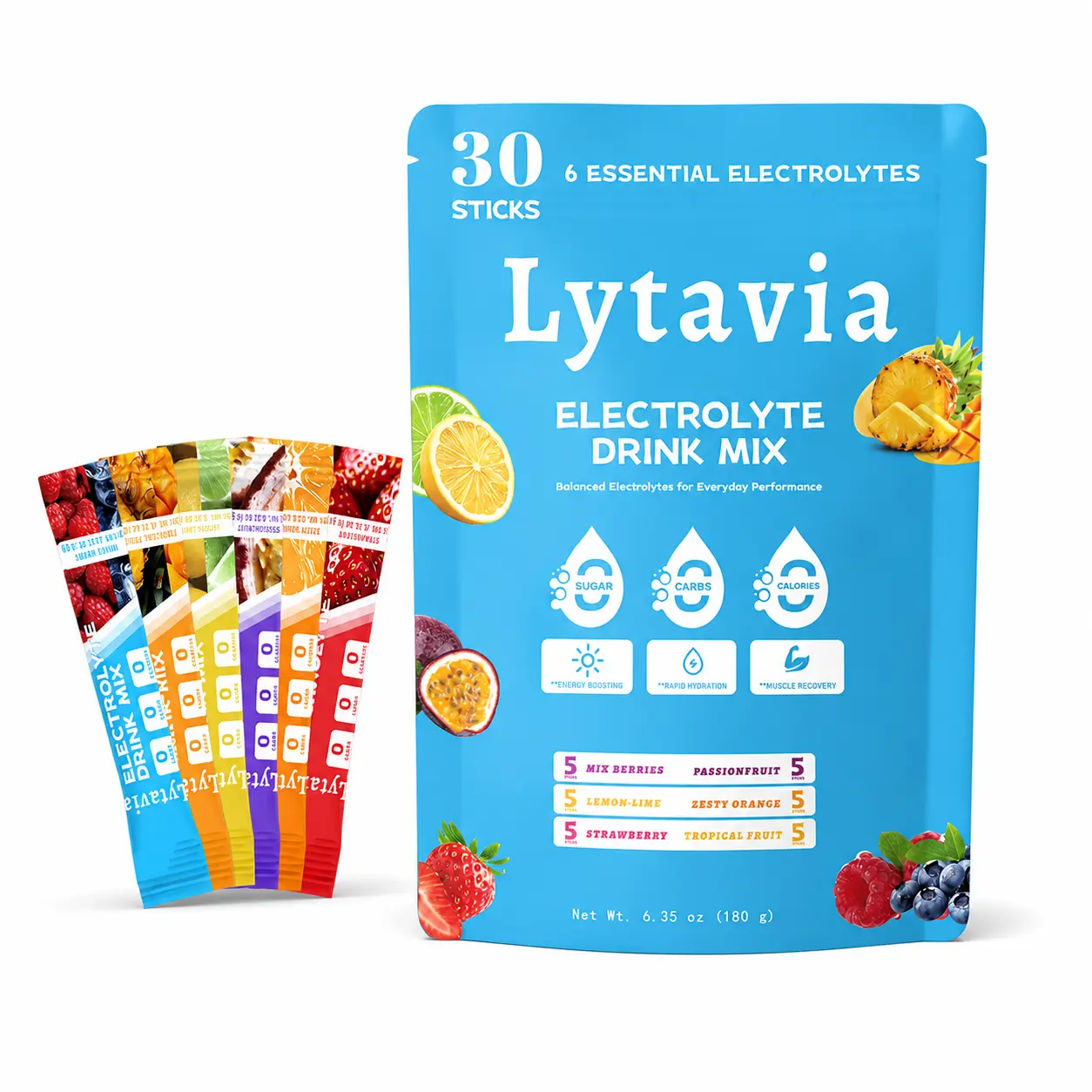 Lytavia Electrolyte Drink Mix Powder - 30 Single-Serve Hydration Packets with Vitamin C & Zinc, 0 Sugar, Low Calorie, Vegan, Keto-Friendly Supplement for Sports & Daily Wellness