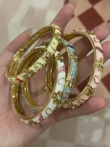 Vintage Enamel Bangle Bracelet Stackable with Artificial Zircon, Elegant Perfect Gift for Women & Girls, All Seasons Wear, Trendy Bangles