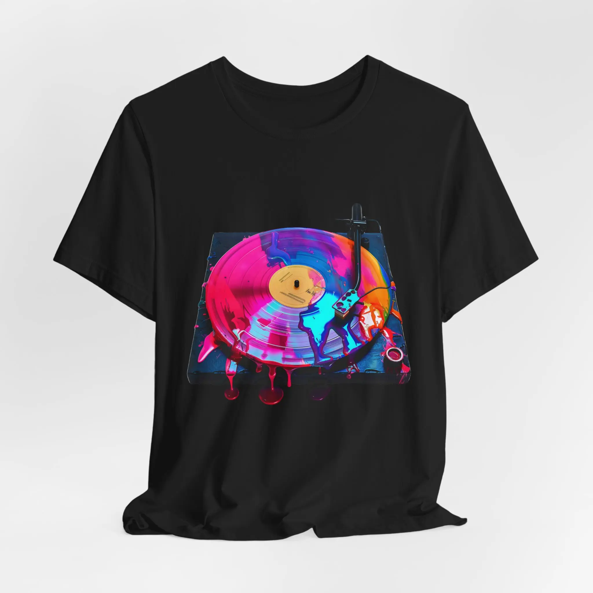 Neon Vinyl Record Turntable Tee | Retro DJ Music Shirt