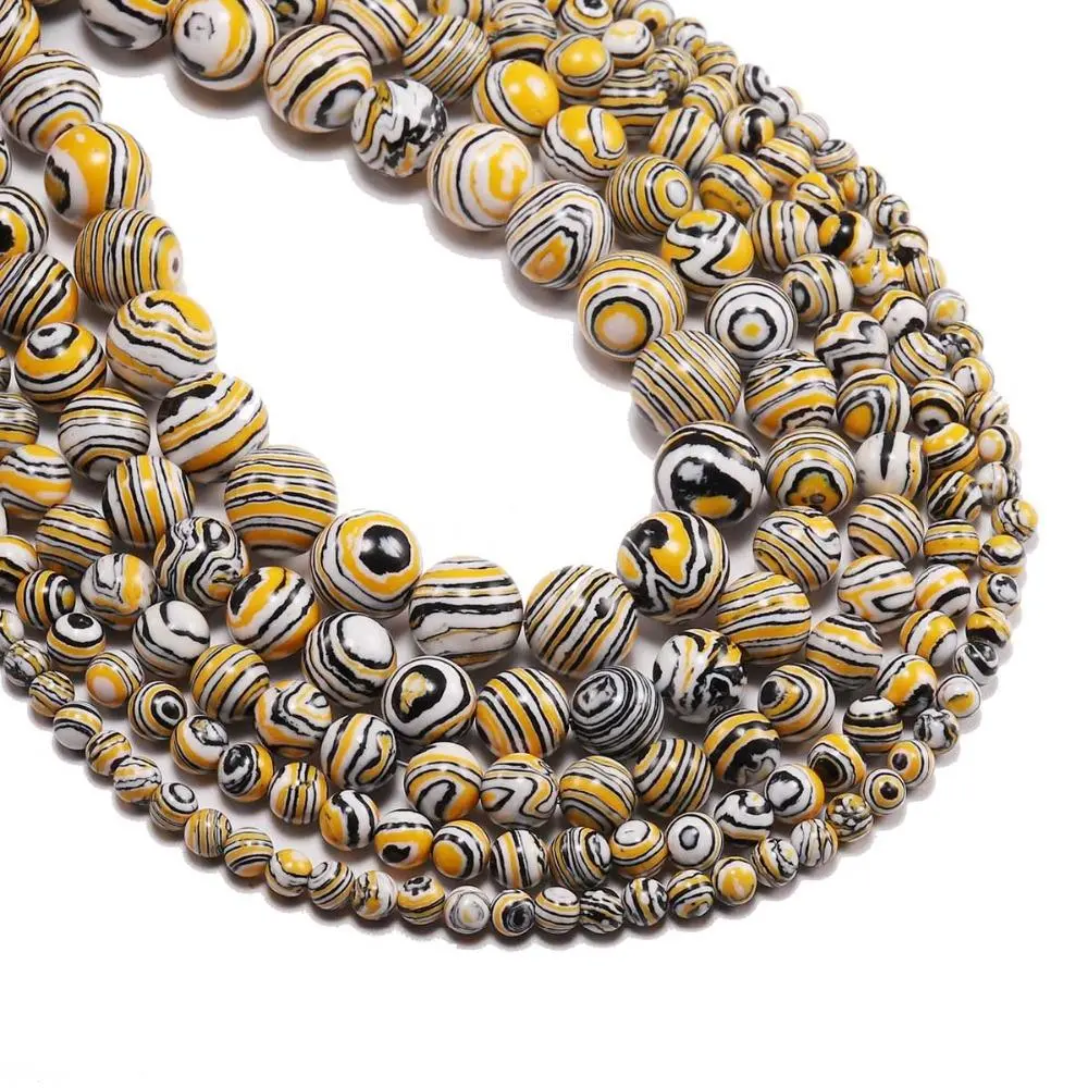 Striped Yellow Malachite Stone Beads Round Loose Spacer Bead Strand 4 6 8 10 12 mm For Jewelry Making DIY Bracelet