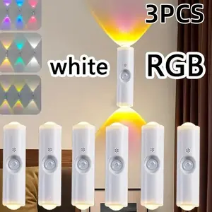 3/4PCS RGB Adjustable Smart Motion Sensor Wall Light, Dimmable Wall Lamp, USB Rechargeable Magnetic Step Lamp for Entryway, Bedside, Desk, Hallway Stairs,Bedroom Lamp, Room decor
