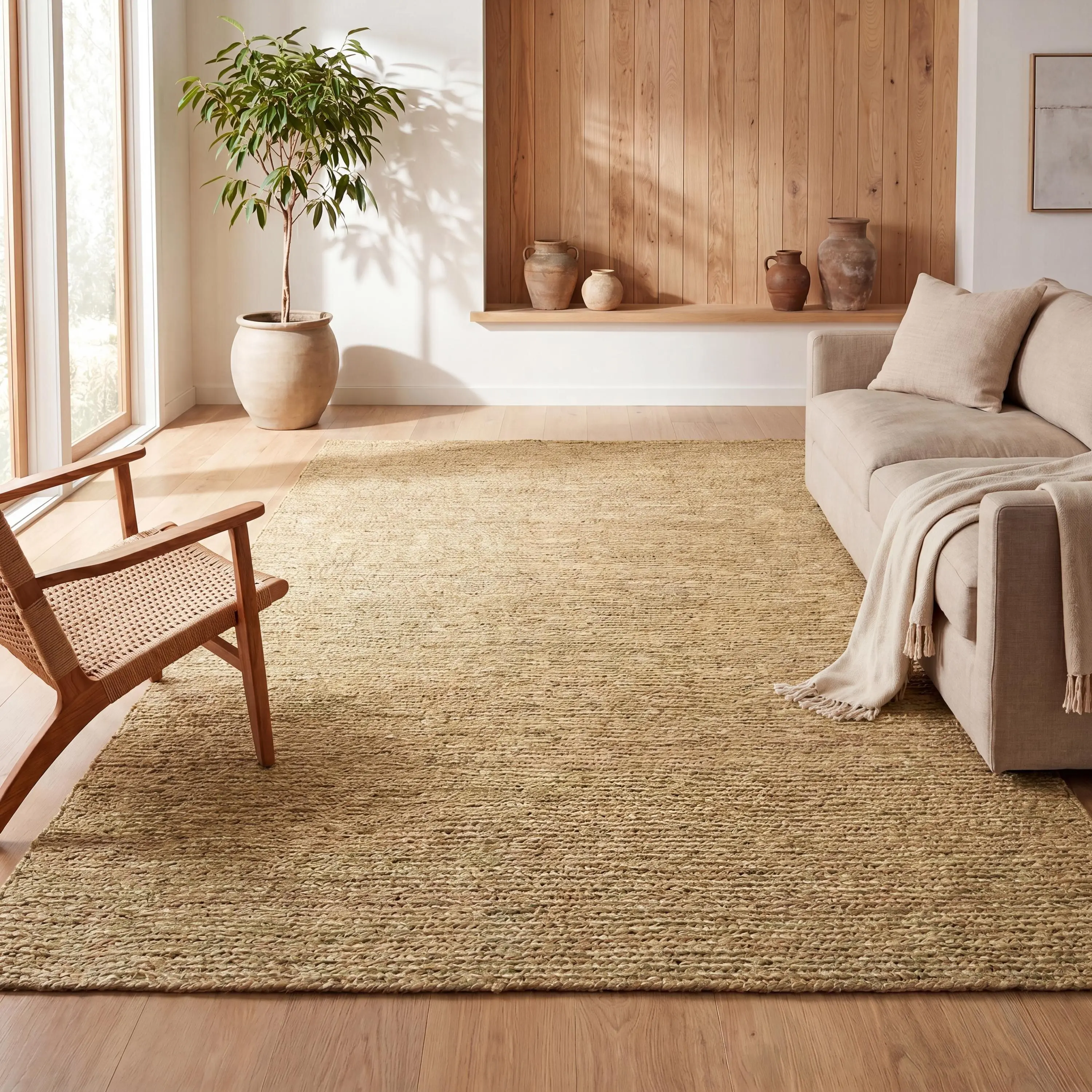 Griffin Rustic Farmhouse Woven Jute Solid Area Rug