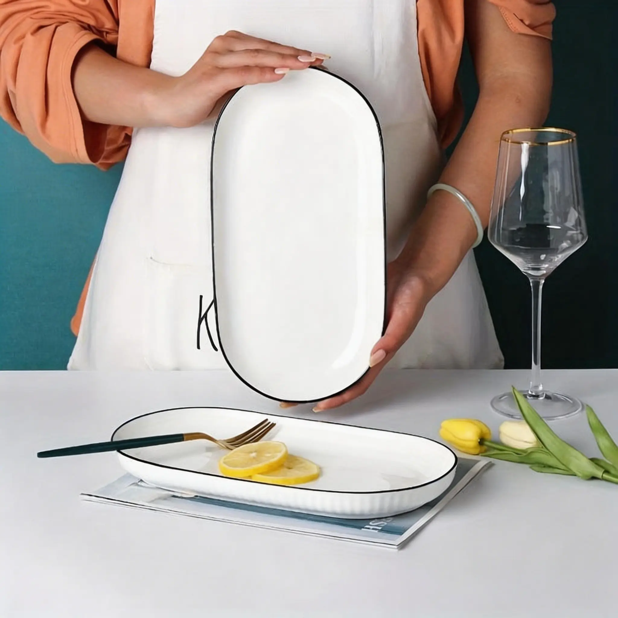 12 Inch Oval Ceramic Serving Platters, Modern Microwave Dishwasher Safe, Multipurpose Dinner Plates for Parties Weddings Home Entertaining, Multipurpose Use
