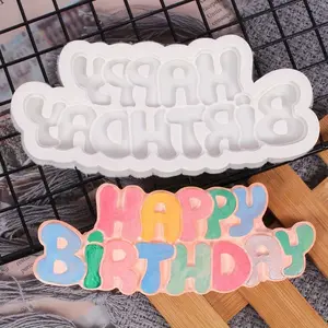 1pc Happy Birthday Silicone Mold, 3D Fondant Mold For DIY Pudding Chocolate Candy Desserts Gummy Handmade Soap Aromatherapy Candle Plaster Polymer Clay Ice Cube, Bakeware, Cake Decorating Supplies, Baking Supplies, Kitchen Items