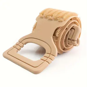 Silicone Back Scrubber with Rope Handles, Textured Surface for Easy Reach & Effective Exfoliation, Green & Light Beige Stress Relief Toy, Shower Accessory Hygiene Tool for Cleaner Skin, Accessories