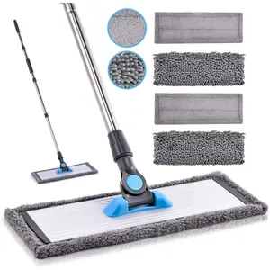 Microfiber Dust Mop for Hardwood, Wood, Tile, Vinyl and Laminate Floors-Dry and Wet Floor Cleaning - Flat Mop With 4 Washable Reusable Pads and Aluminum Head