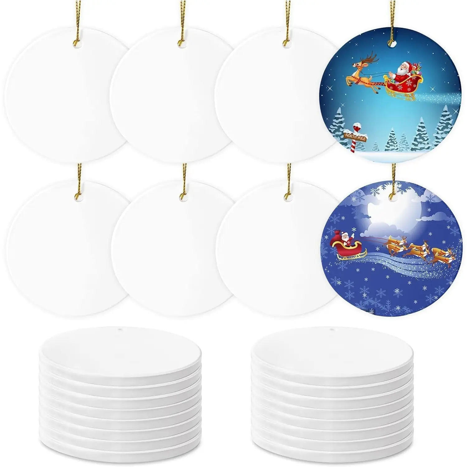 Sublimation Ceramic Ornaments - Bulk White Round Porcelain Ornament Blanks for Heat Press Printing - Personalized Xmas Tree Keepsake Crafts Gift