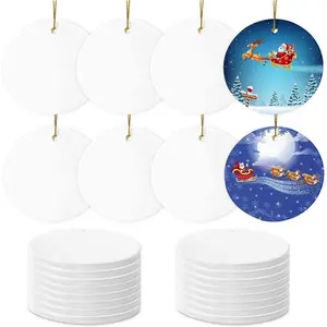 Sublimation Ceramic Ornaments - Bulk White Round Porcelain Ornament Blanks for Heat Press Printing - Personalized Xmas Tree Keepsake Crafts Gift