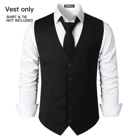 ZEROYAA Men's Sleeveless Button Waistcoat - Hipster Urban Design, 3 Pockets, Classic Fit, Plain Solid Color Business Attire for Wedding, Graduation, Gift,sohochic